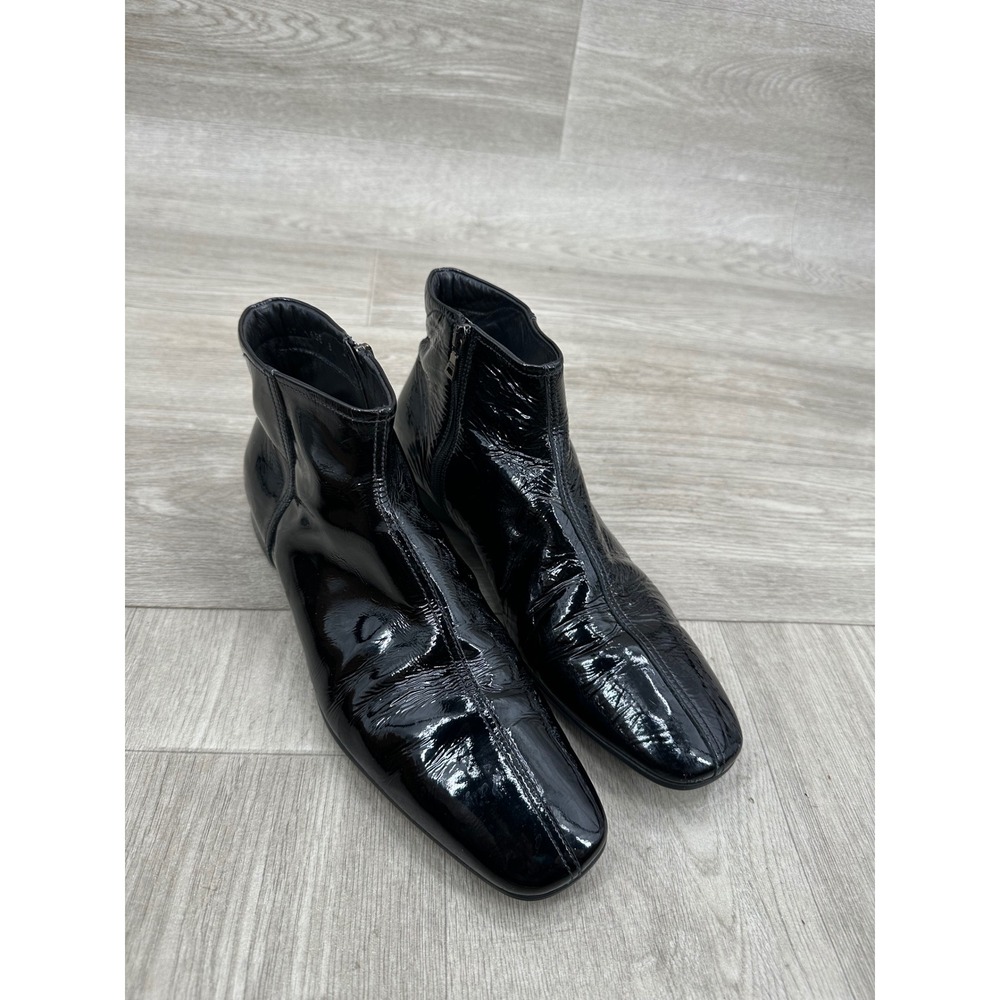 Prada Ankle Boots Mens 8 Black Patent Leather Square Toe Side Zip 4T 1658
